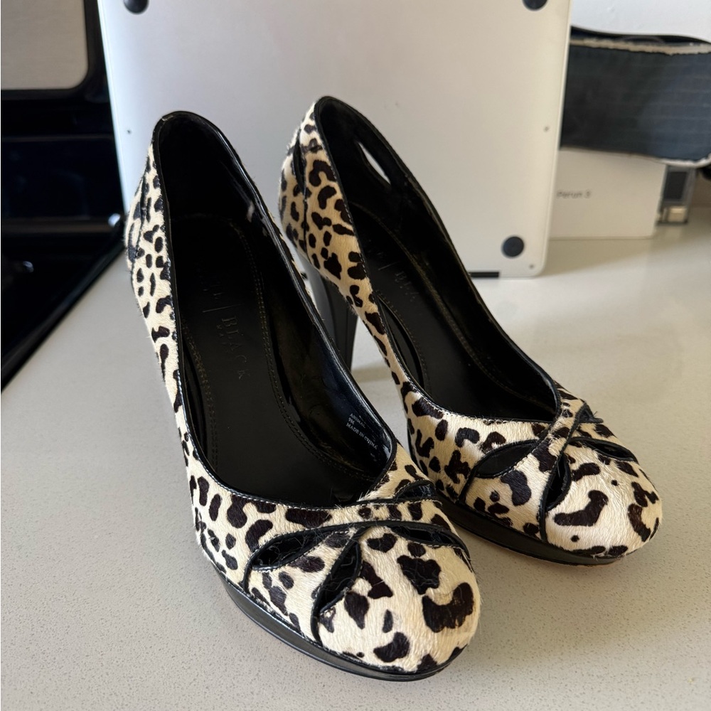 White House Black Market Leopard-Print Pumps in Black & White